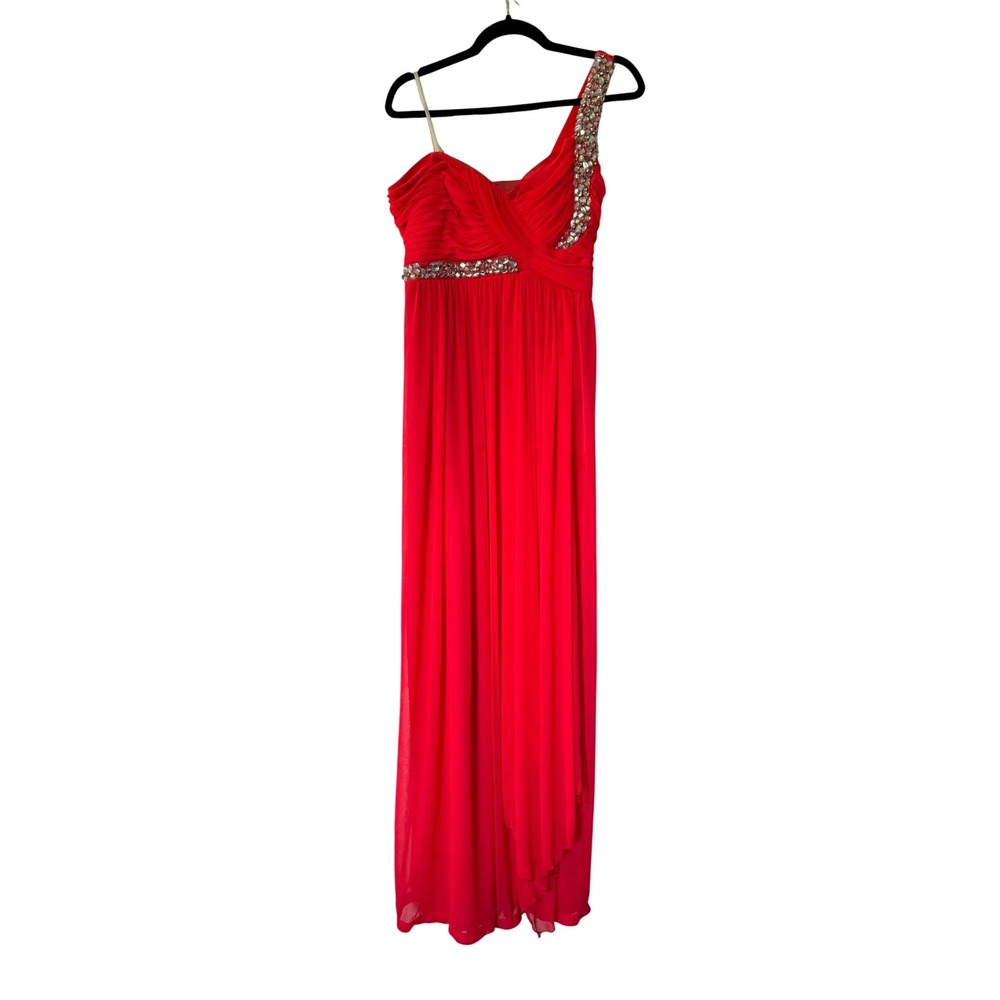 Deb Coral one shoulder‎ Rhinestone Embellished Chiffon Prom Formal Gown Dress 13